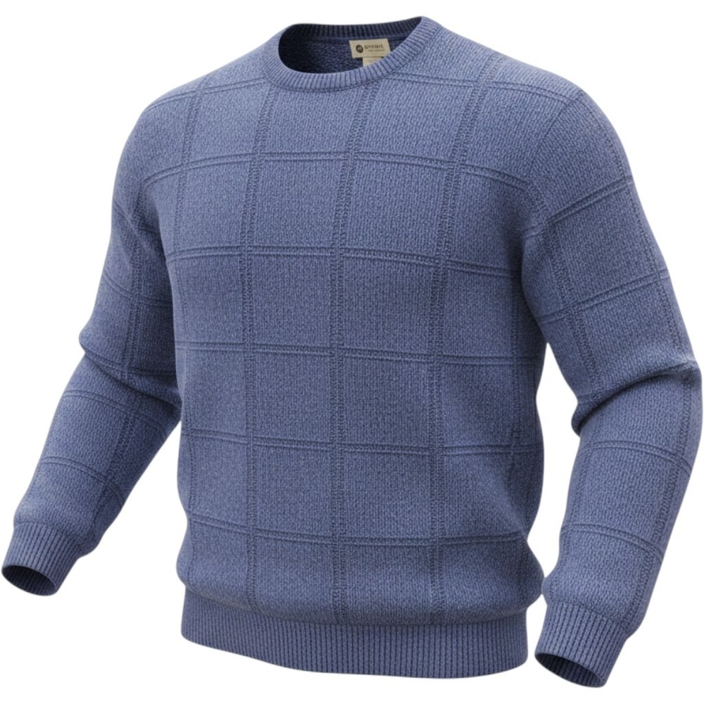 Haggar Men's Navy Blue Pullover Knit Windowpane Crew Nevk Sweater 100% Cotton XL